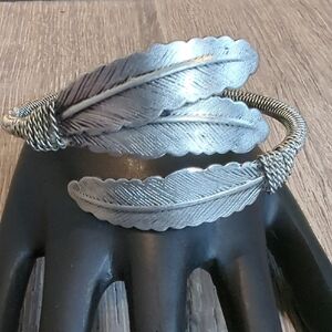 Silver Feather Wire  Wrap Cuff Bracelet